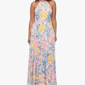 Betsy & Adam Halter Burnout Chiffon Print w/Wrap Skirt